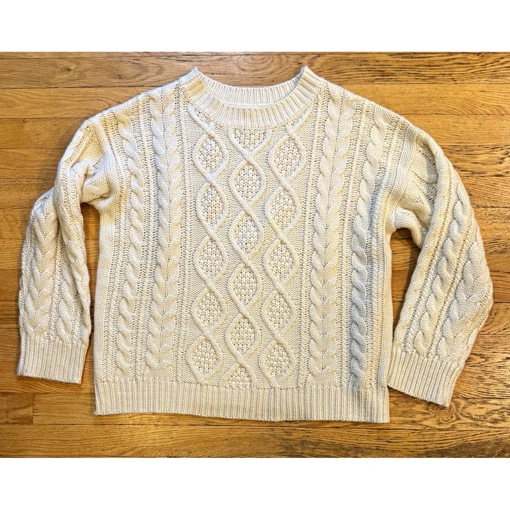 ANRABESS Women's Ivory Cable Knit Crew Neck Pullover Sweater Size M